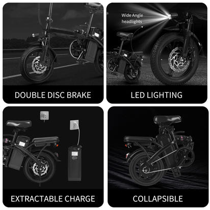 400W dual disc brake adult foldable electric bicycle with seat and basket 14 inches 48V 10.4Ah 22 mile range 20MPH