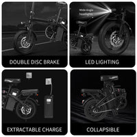 400W dual disc brake adult foldable electric bicycle with seat and basket 14 inches 48V 10.4Ah 22 mile range 20MPH