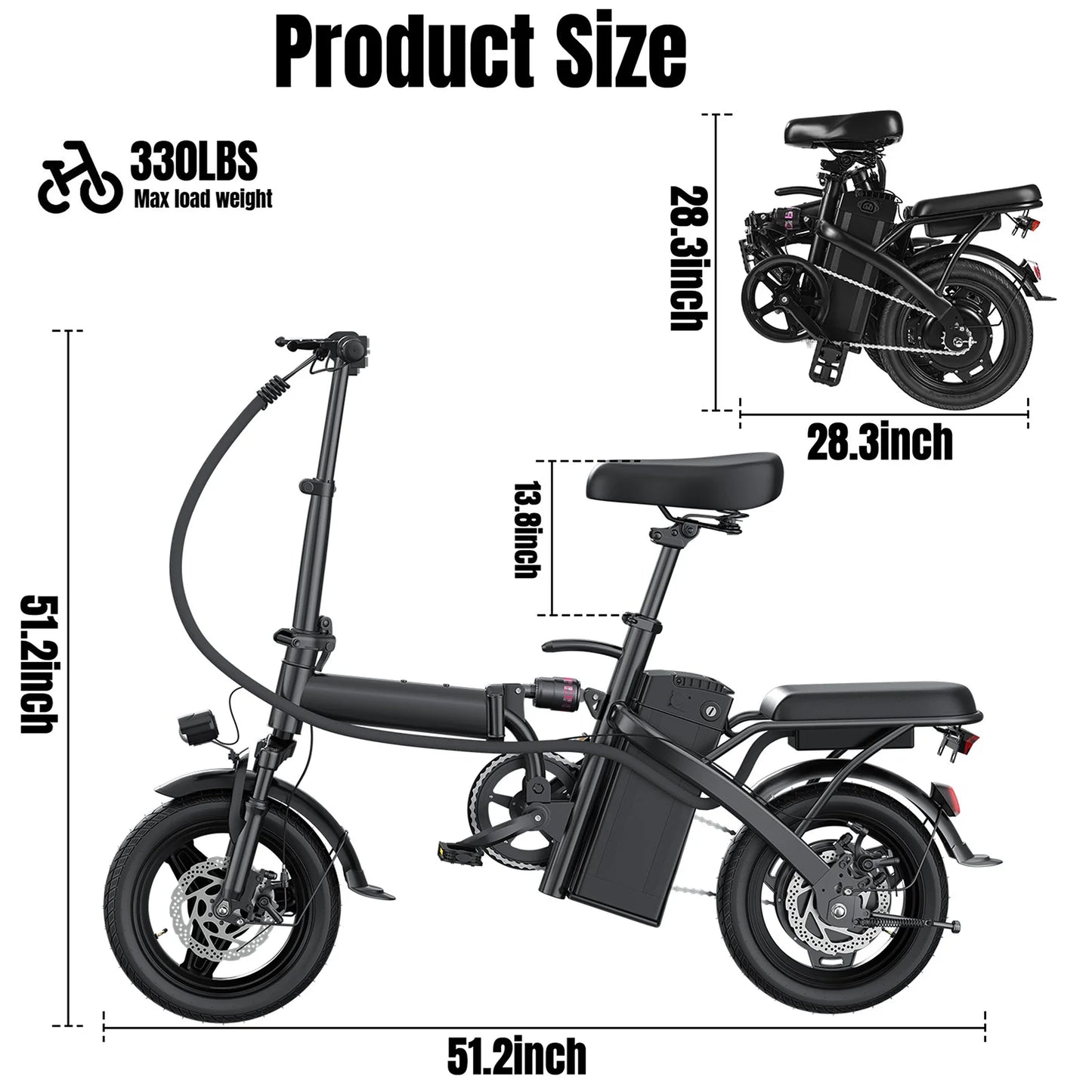 400W dual disc brake adult foldable electric bicycle with seat and basket 14 inches 48V 10.4Ah 22 mile range 20MPH