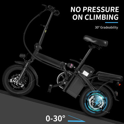 400W dual disc brake adult foldable electric bicycle with seat and basket 14 inches 48V 10.4Ah 22 mile range 20MPH